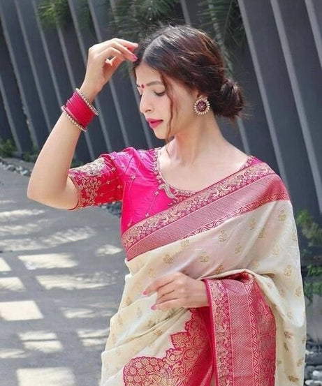 Traditional Festival Wear Saree, Banarasi Soft Silk Sari With Blouse
