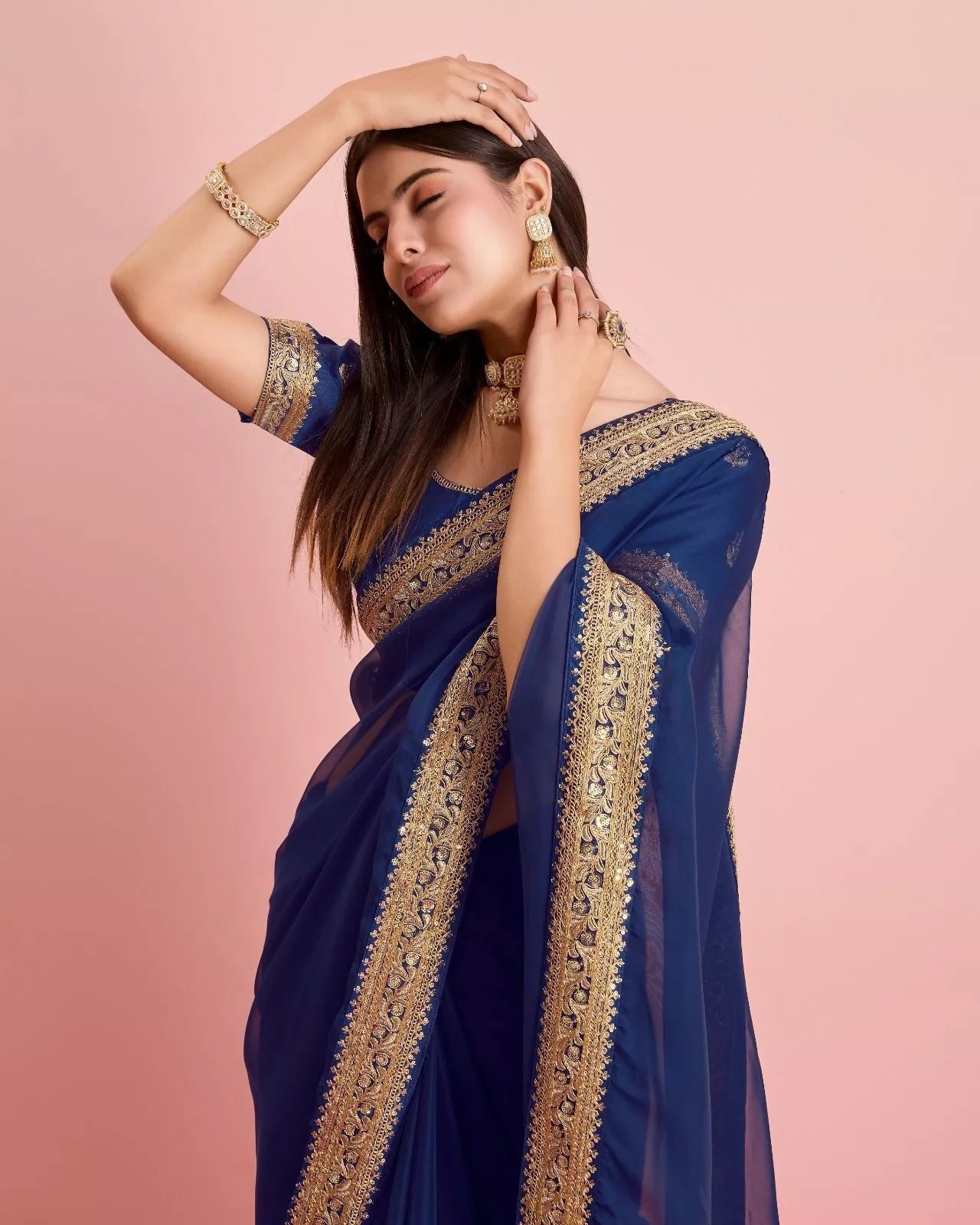 Tabby Silk Organza With Embroidery Lace Work Sari &  Blouse