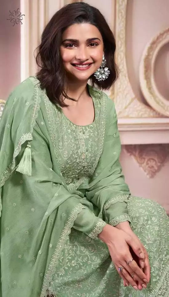 Chinon Silk With Sequence Embroidery Stitched Work Top Bottom Dupatta