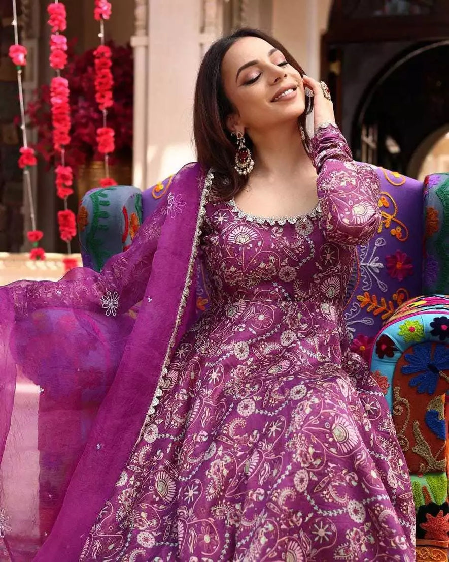 Faux Georgette Long Anarkali Gown & Dupatta
