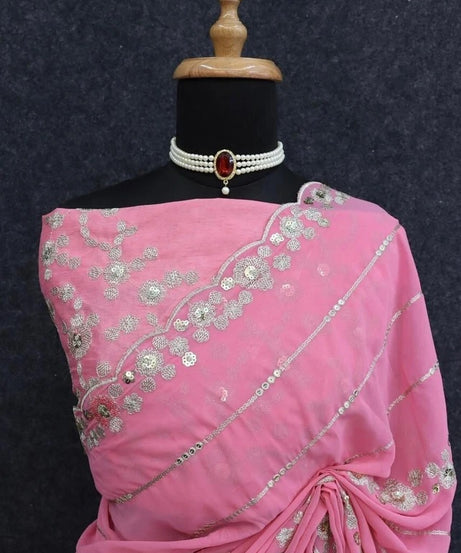 Heavy Pure Soft Georgette Bollywood Party Saree,Wedding Wear Sari With Blouse