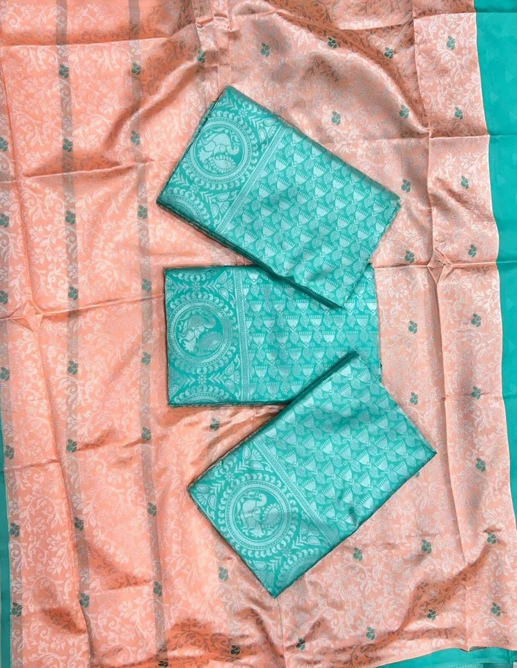 Soft Lichi Silk Beautiful Rich Pallu & Jacquard Work Saree With Blouse