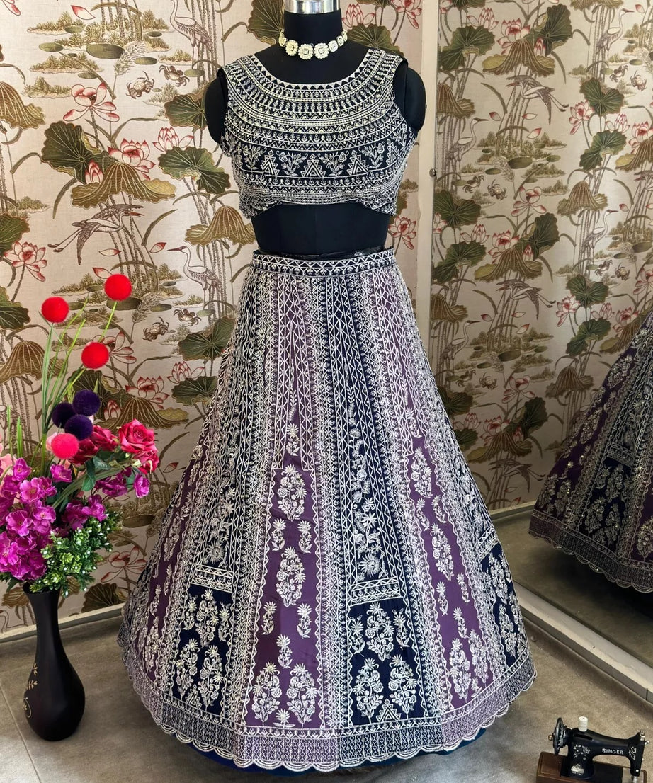 Georgette With Embroidery Sequence Design Work Lehenga Blouse & Dupatta