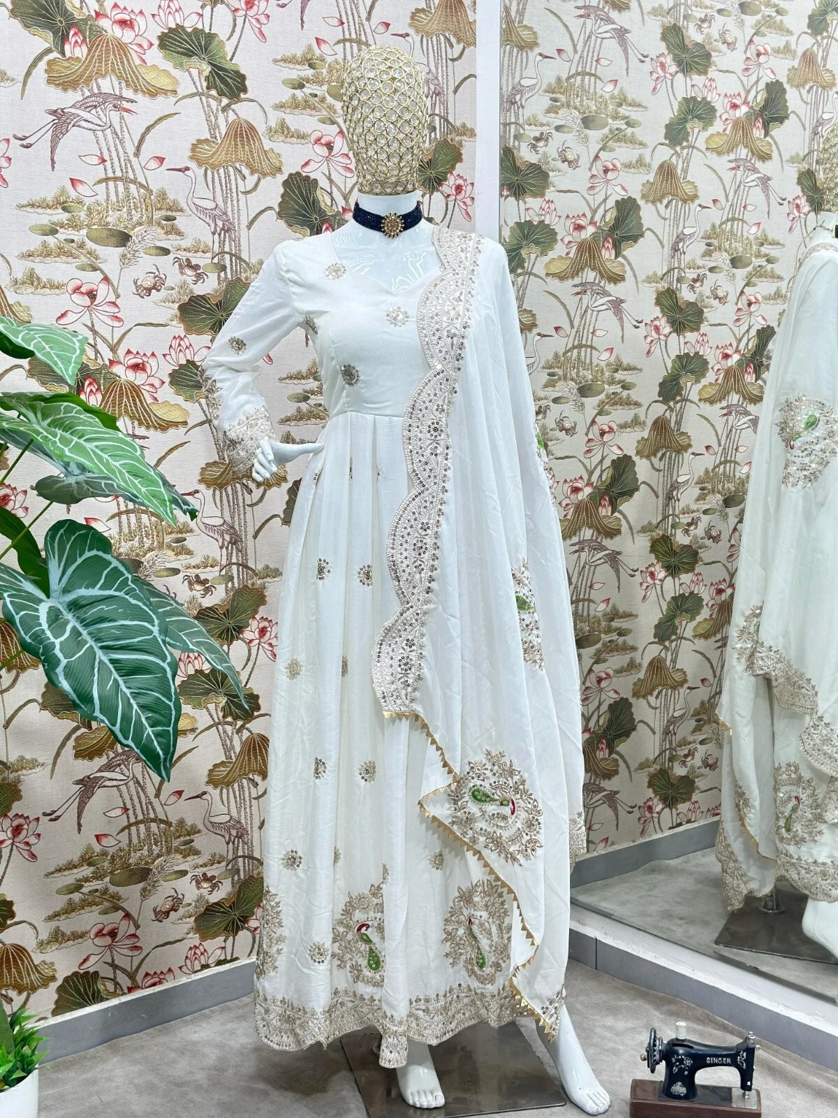 Traditional Designer Chinon Full Stitched Long Anarkali Gown With Dupatta