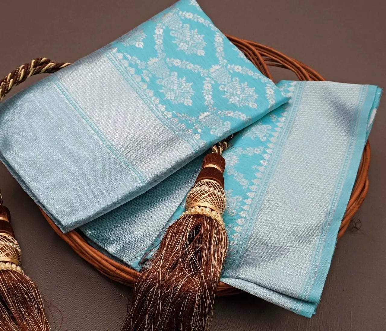 Sky Blue Latest Designer Exclusive Wedding Saree With Blouse