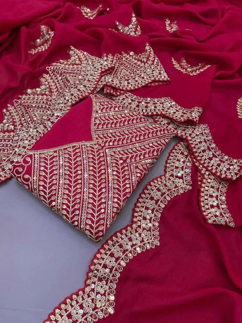 Two Tone Vichitra Silk With Sequence Embroidery Work  Sari & Blouse