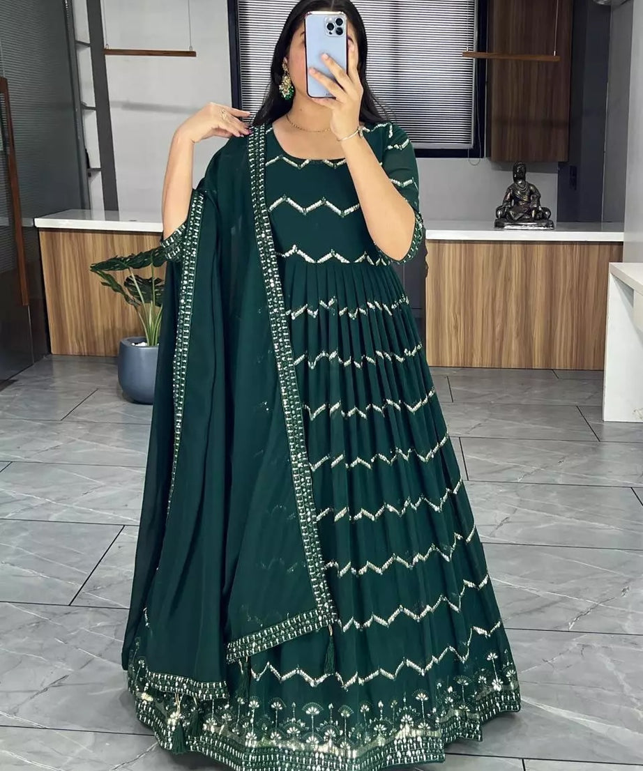 Georgette With Heavy Embroidery Work Long Anarkali Gown Dupatta
