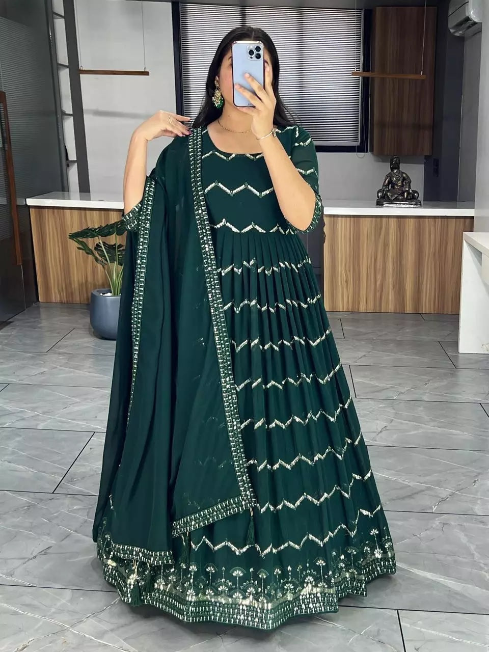 Georgette With Heavy Embroidery Work Long Anarkali Gown Dupatta