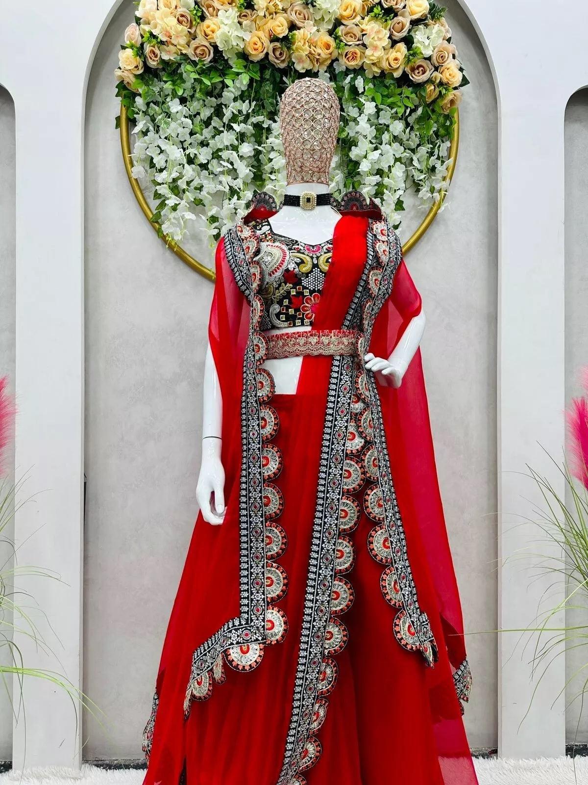 Organza Silk  Indo Western Sharara Blouse With Shrug Set