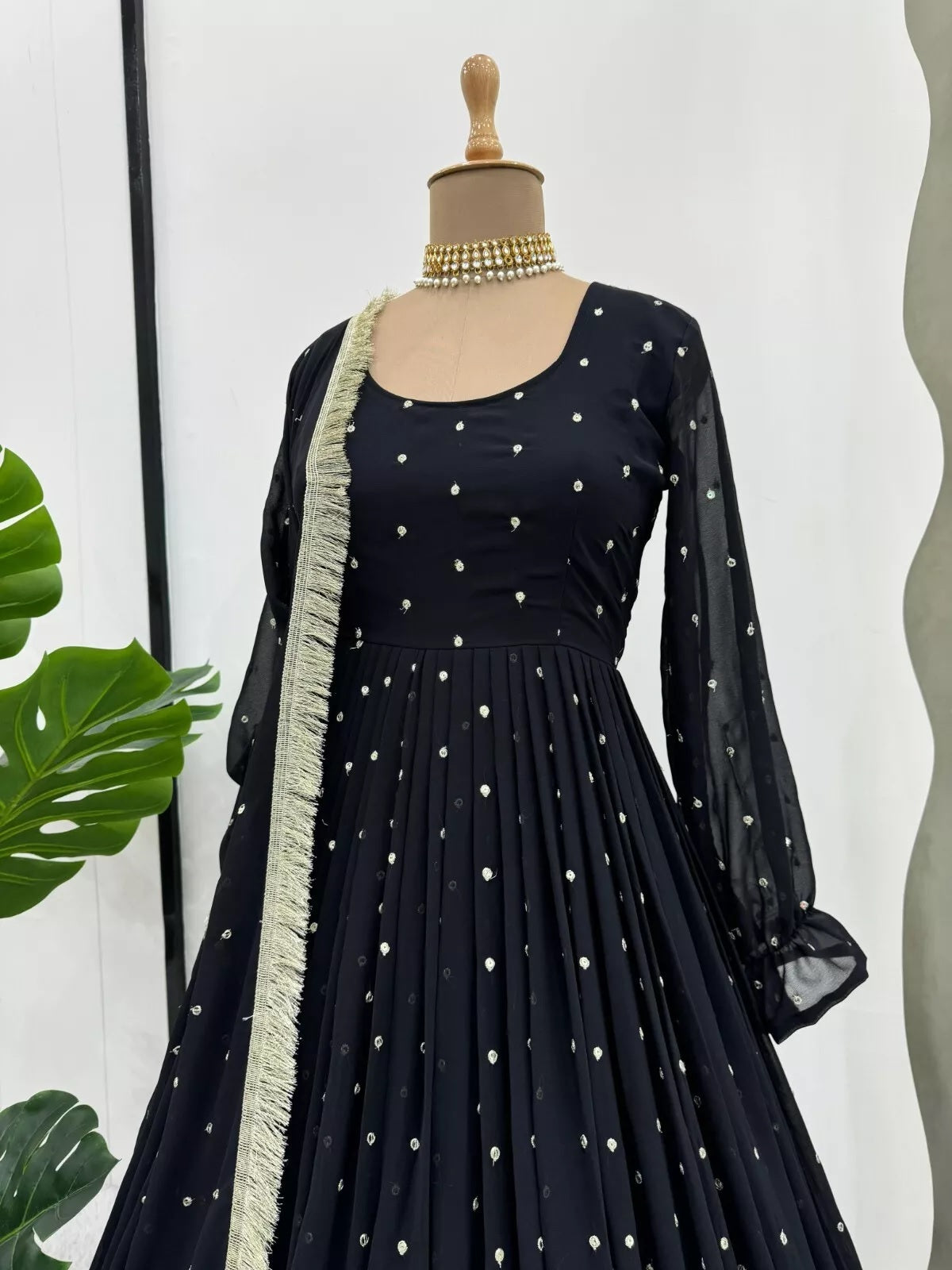 Faux Georgette With Thread Sequence Work Top Pant Dupatta