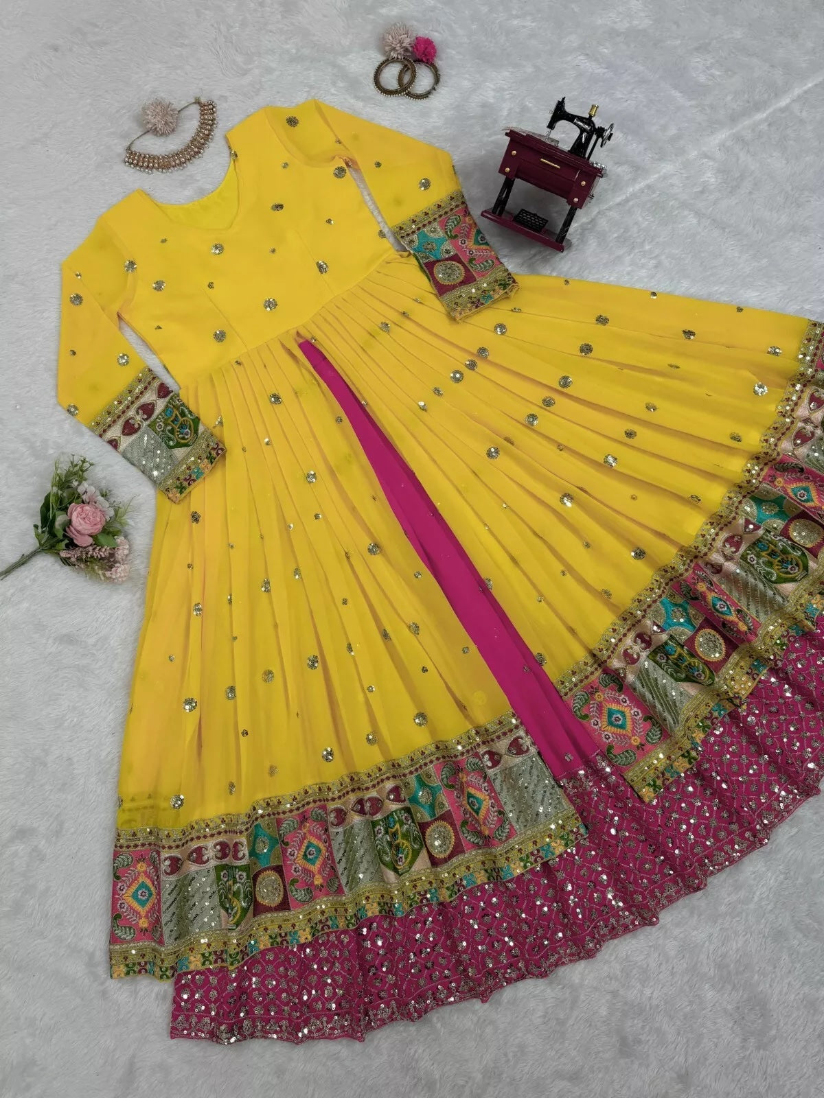 Faux Georgette With Sequence Work Top Lehenga & Dupatta Set