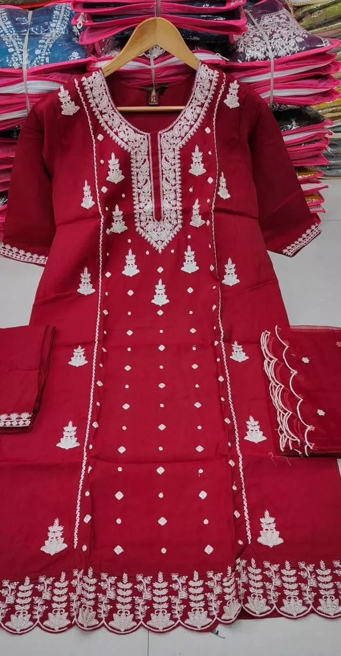 Style Full Stitched Viscose Roman Silk Top Bottom Dupatta