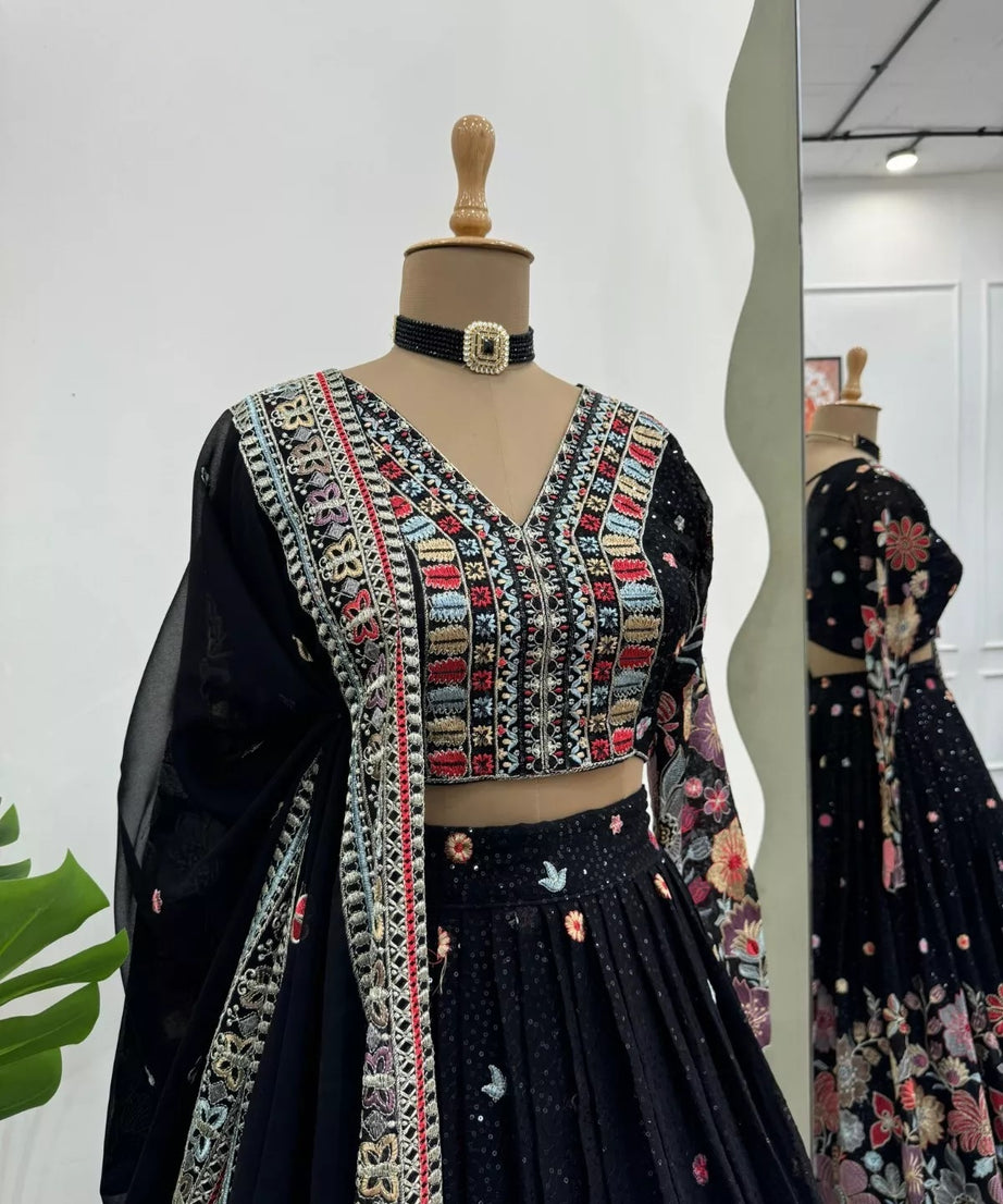 Georgette With Sequence Work  Lehenga Blouse & Dupatta