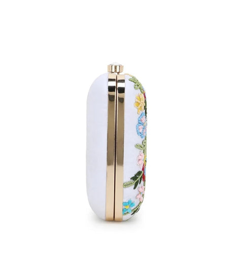 Faux Silk Sequined & Embellished Box Clutch