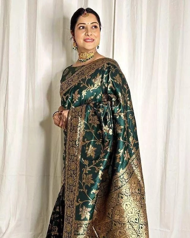Soft Lichi Silk With Jacquard Work Fancy Saree With Blouse