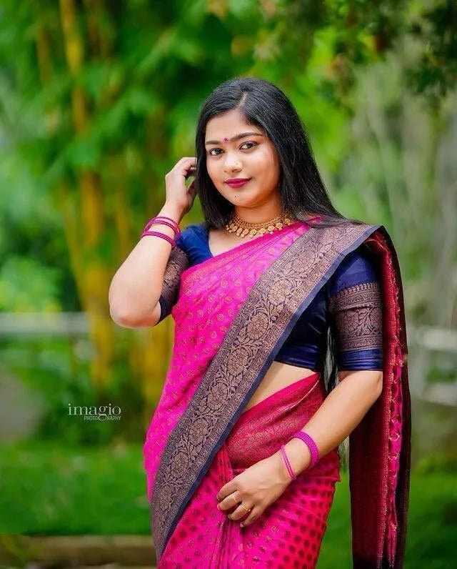 Traditional Soft Lichi Silk With  Jacquard Work  Sare & Blouse