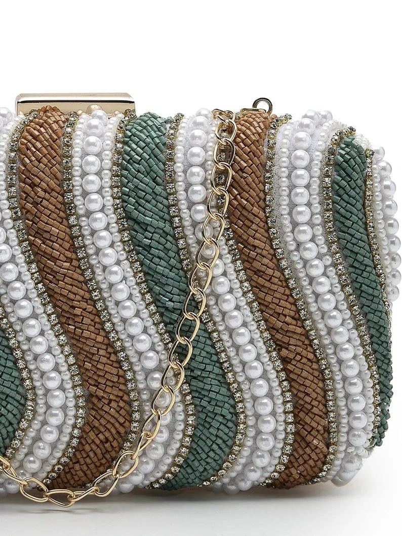 Traditional Embellished Faux Silk Box Clutch