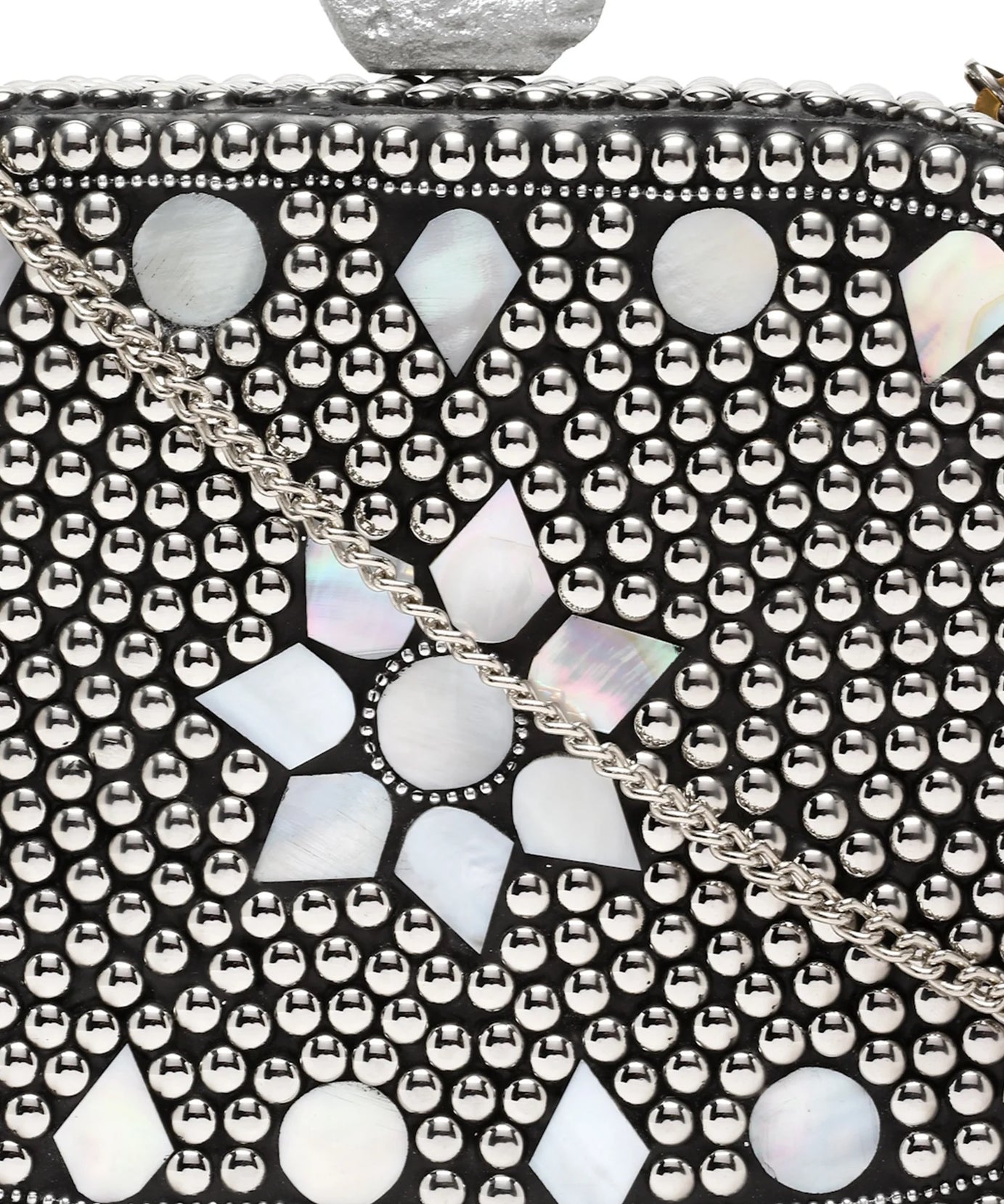 Mosaic Marble Mosaic Embellished Metal Box Clutch