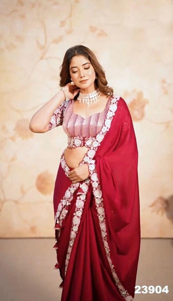 Soft Rangoli Silk With Embroidery,Sequence Work Wedding Party Wear Saree With Blouse11-KK