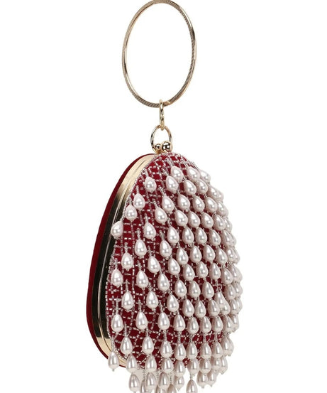 Dangle Velvet Pearl Embellished Clutch