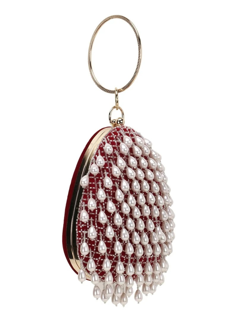 Dangle Velvet Pearl Embellished Clutch