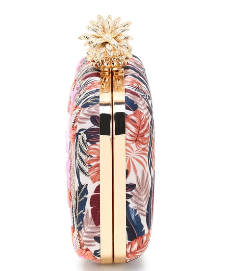 New Printed Satin Botanical Embroidered Clutch