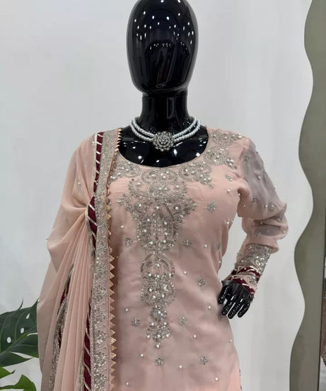 Indian Wedding Special Ethnic Stitched Faux Georgette Top Sharara Dupatta