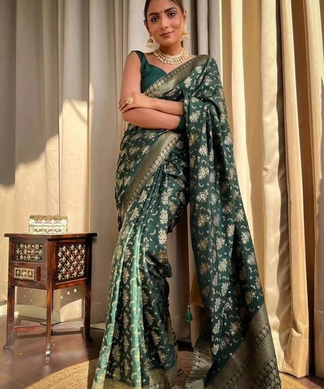 Women's Designer Banarasi Soft Silk Sari With Blouse