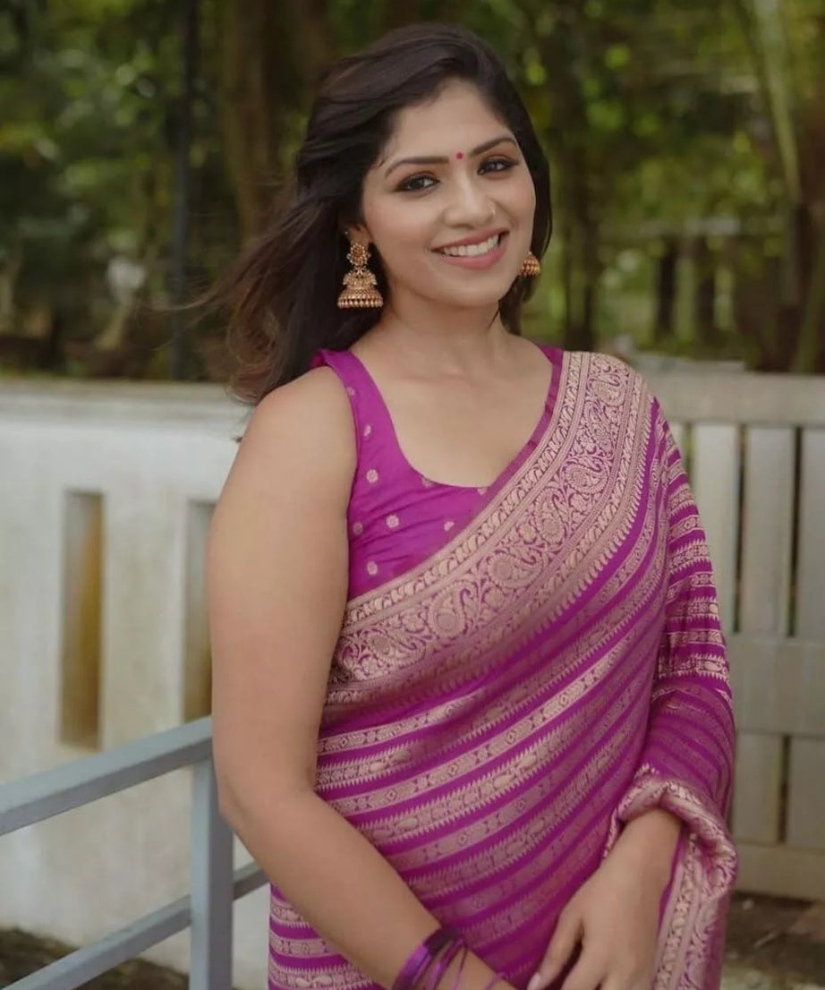 Women's Banarasi Soft Silk Saree With Blouse