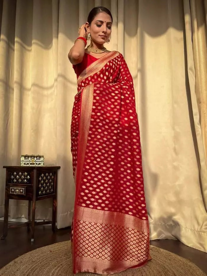 Banarasi Soft Silk Yellow Sari & Blouse