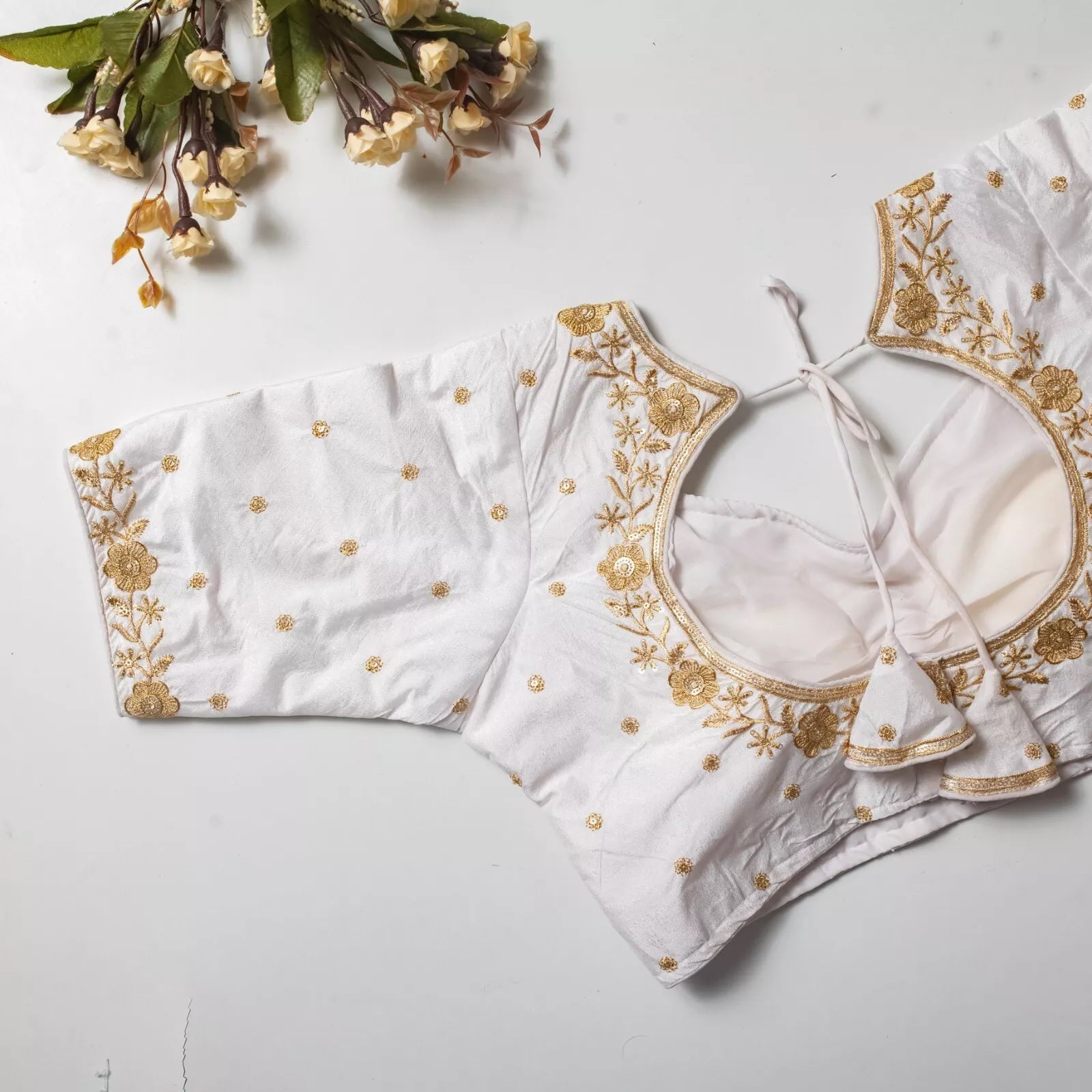 Wedding Exclusive Full Stitched Olive Silk Blouse & Choli