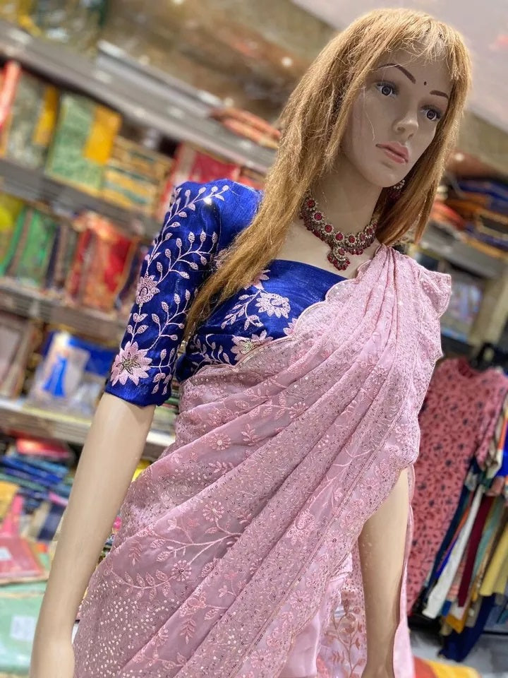 Traditional Classic Stylish Georgette Saree,Party Wedding Wear Sari Blouse