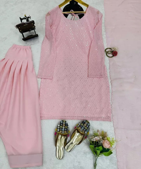 Full Stitched Faux Georgette Top Chudidar With Dupatta