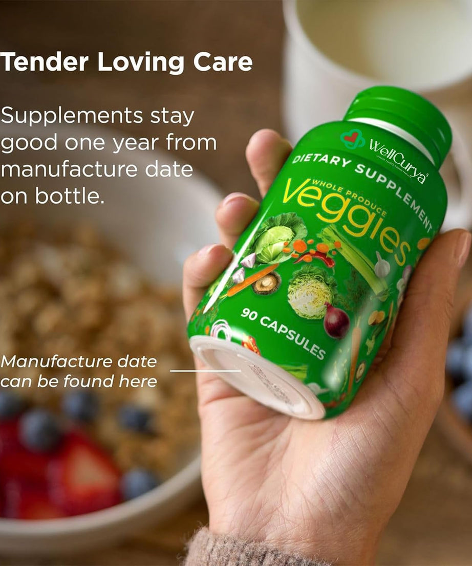 WELLCURYA Natural Fruits & Veggies Supplement – 90 Capsules for Daily Nutrition & Wellness