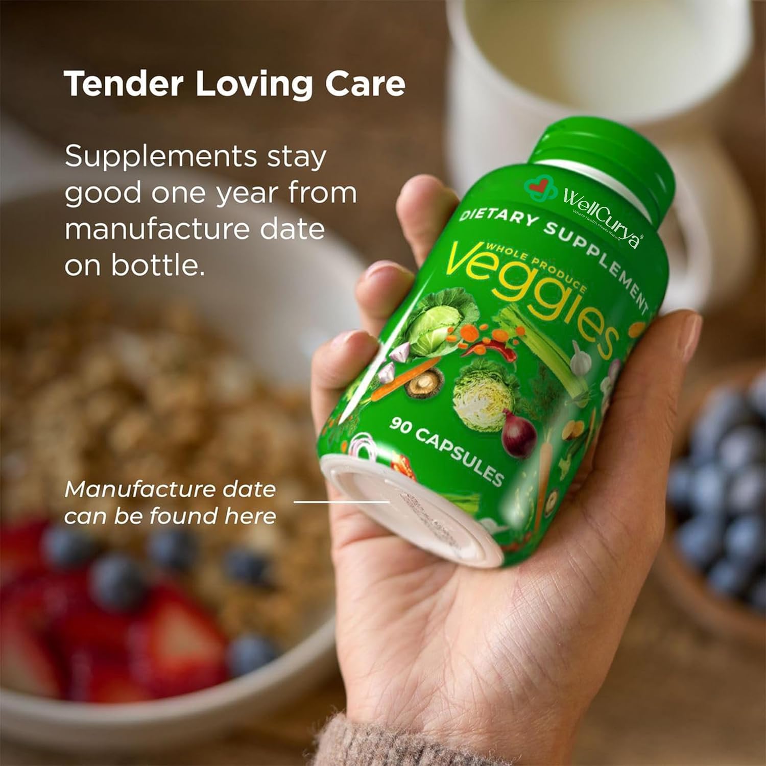 WELLCURYA Natural Fruits & Veggies Supplement – 90 Capsules for Daily Nutrition & Wellness