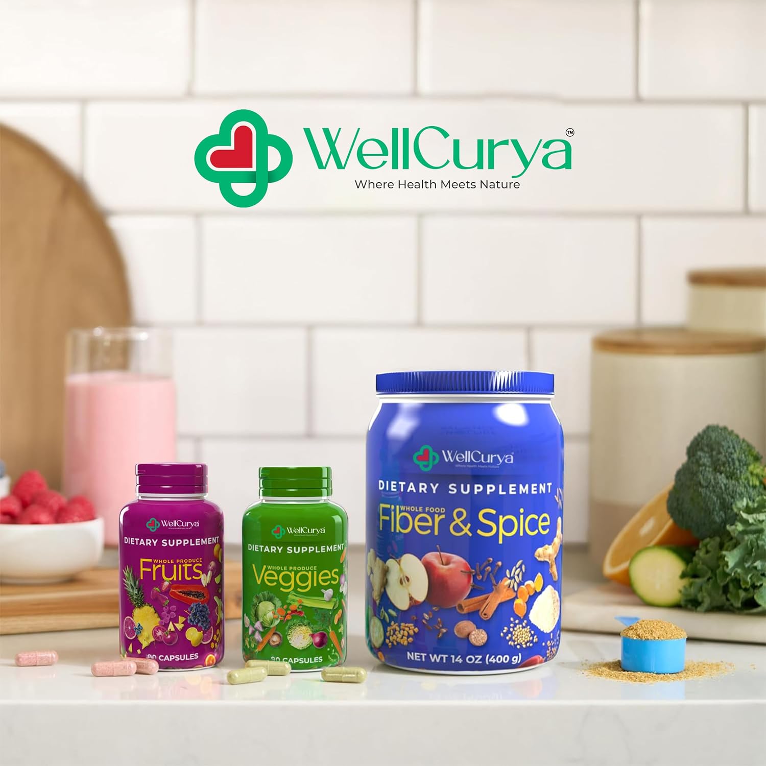 WELLCURYA Natural Fruits & Veggies Supplement – 90 Capsules for Daily Nutrition & Wellness