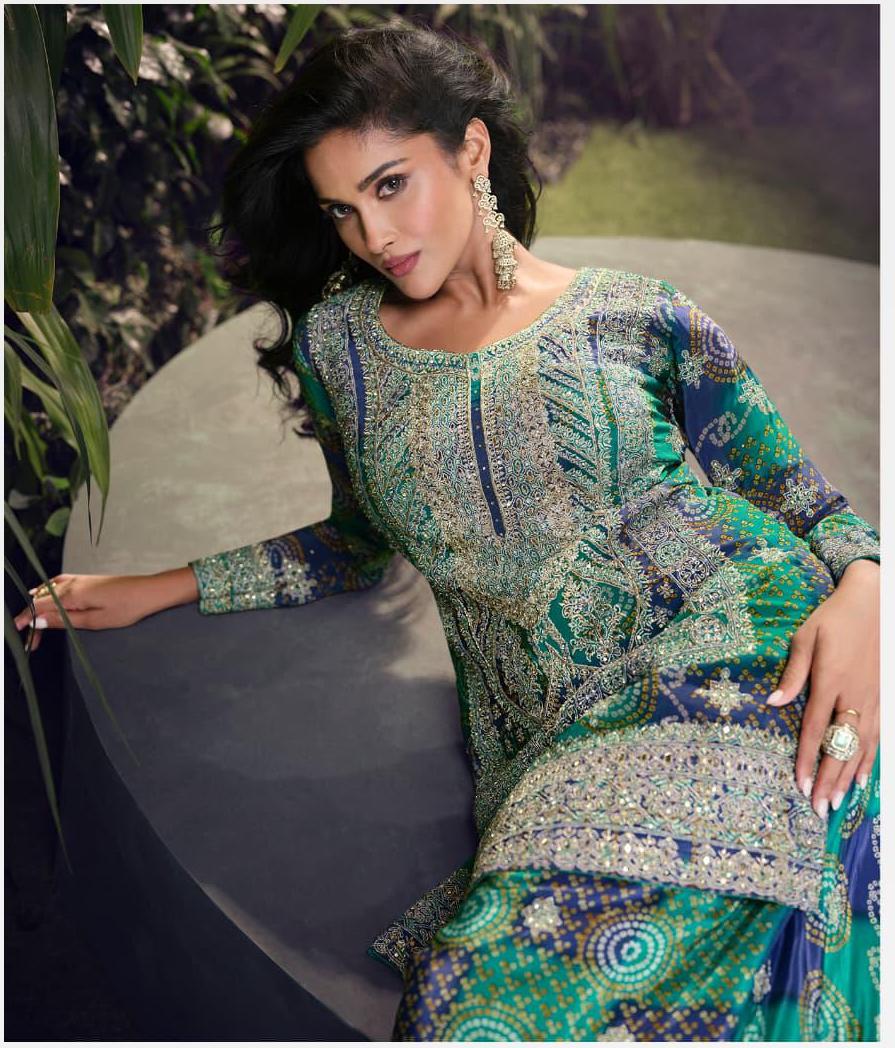 Heavy Chinon With Multi Digital Print Wedding Wear Top Bottom With Dupatta