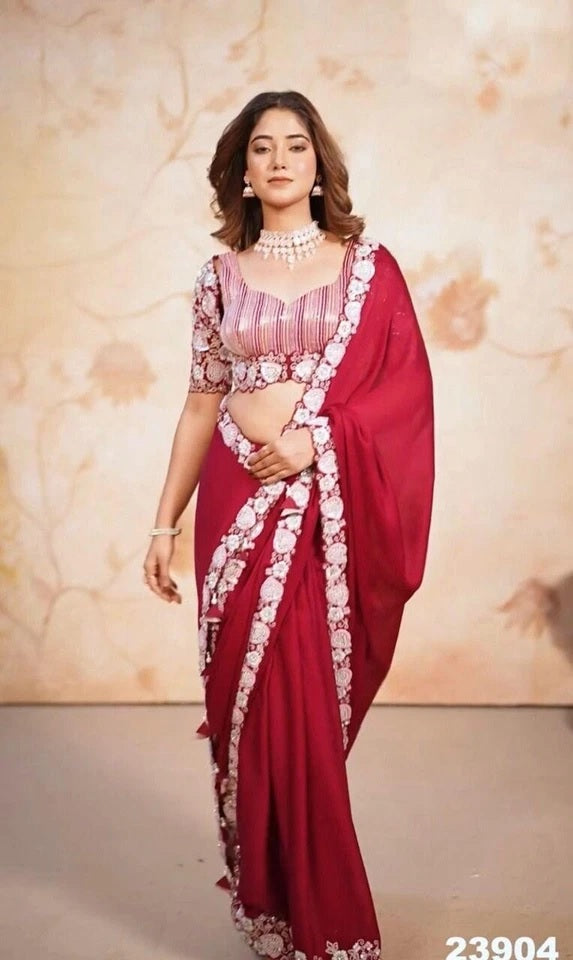 Soft Rangoli Silk With Embroidery,Sequence Work Wedding Party Wear Saree With Blouse11-KK