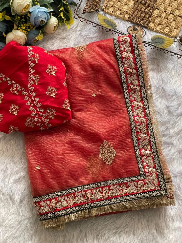 Heavy Soft Banarasi Crush Fabric Party Wedding Wear Saree,Function Sari