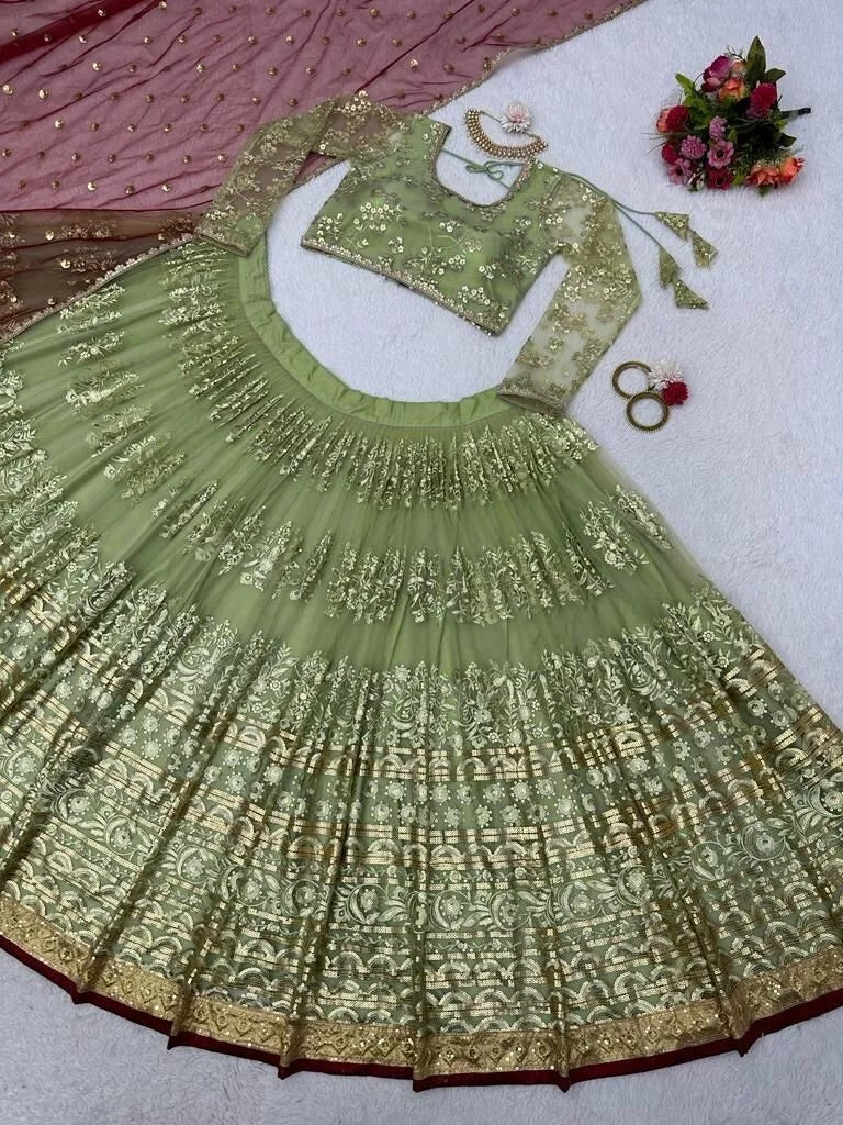 Indian Wedding Ethnic Net With Sequence Work  Lehenga Choli  & Blouse