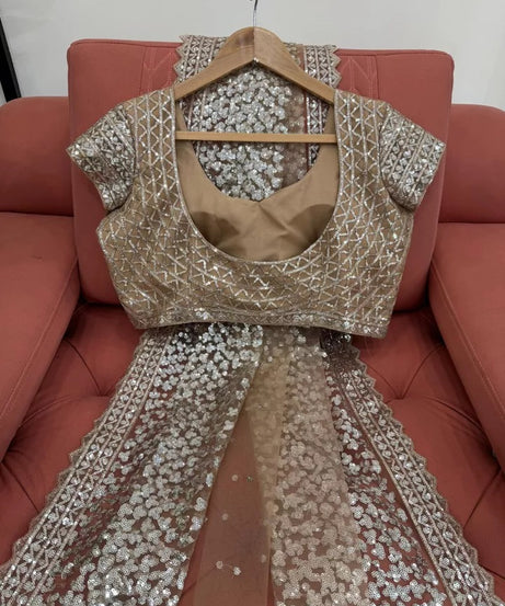 beautiful Wedding Soft Net Sequence Work Saree,Party Function Wear Sari & Blouse