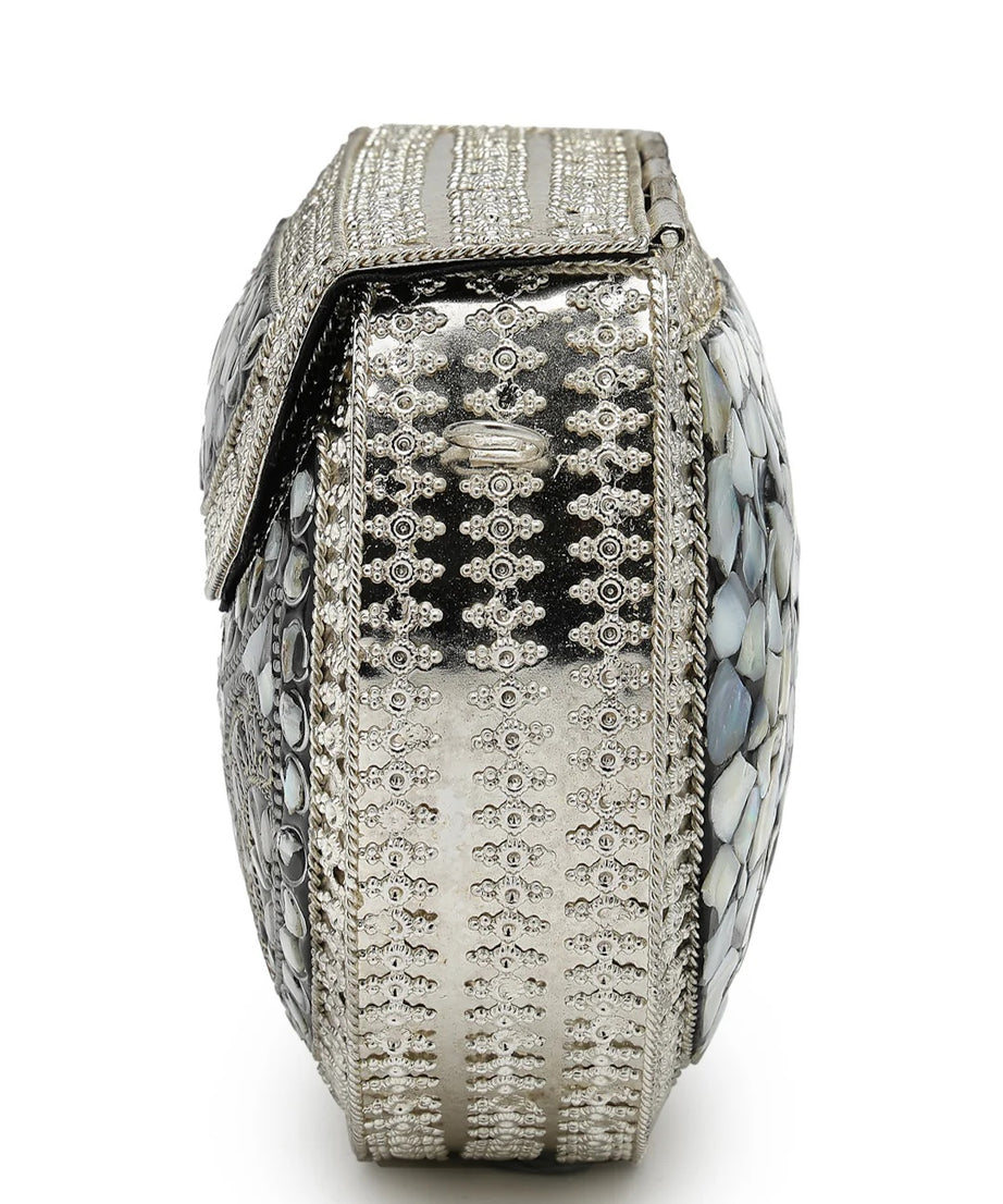 Mosaic Mosaic Embellished Metal Clutch