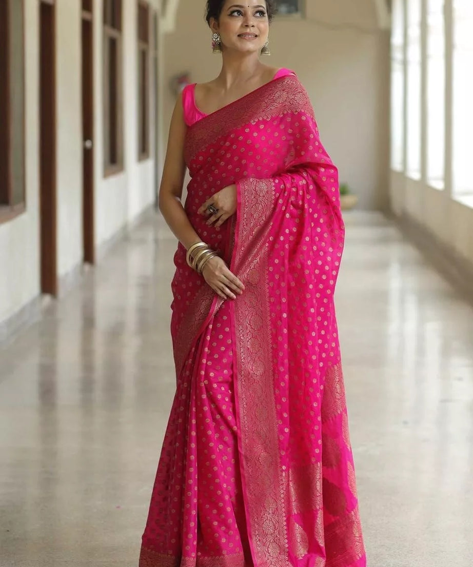 Pure Banarasi Silk Saree with Rich Pallu and Blouse Piece Sari & Blouse