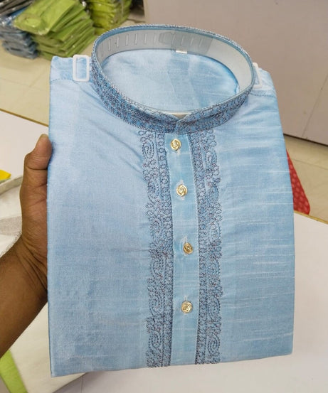 Cotton With Embroidery Work Kurta Set For Men's