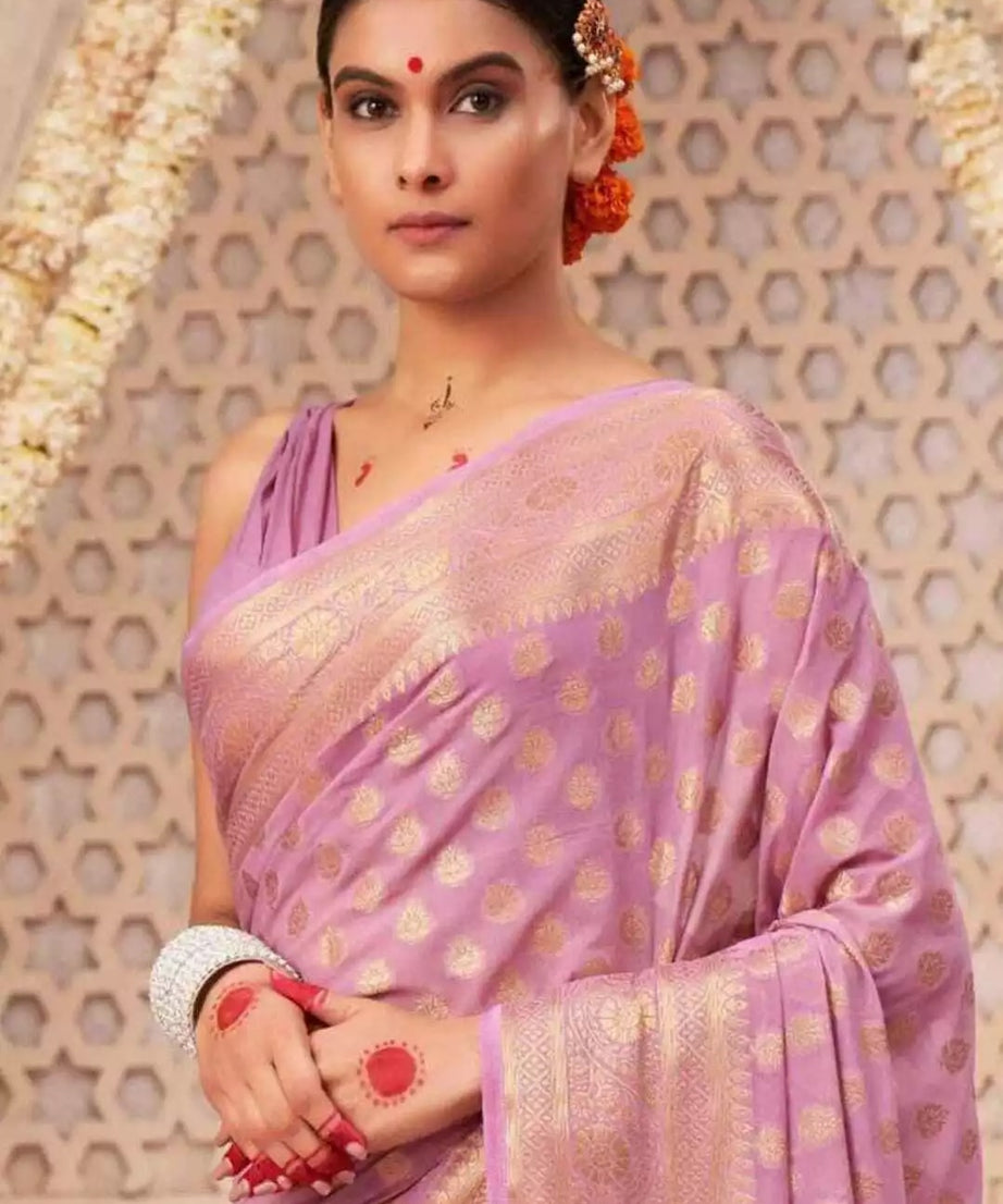 Banarasi Soft Silk Saree With Blouse For Women's