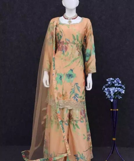 Pakistani Style Festival Ethnic Heavy Chinon Top Bottom Dupatta