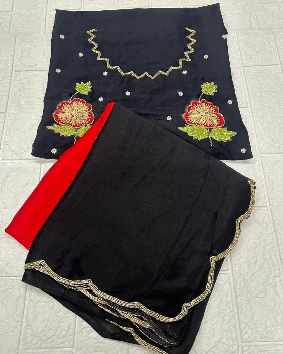 Latest Style Georgette Saree, Wedding Bollywood Sari & Blouse