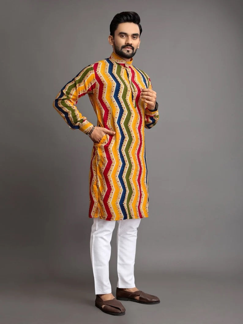 Men's Premium Soft Cotton Foil Print Kurta Pajjama Set
