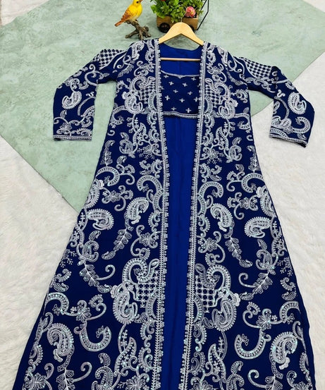 Faux Georgette With Designer  Embroidery Work Shrug - Palazzo & Blouse