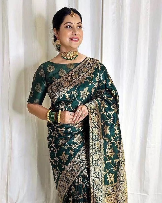 Soft Lichi Silk With Jacquard Work Fancy Saree With Blouse